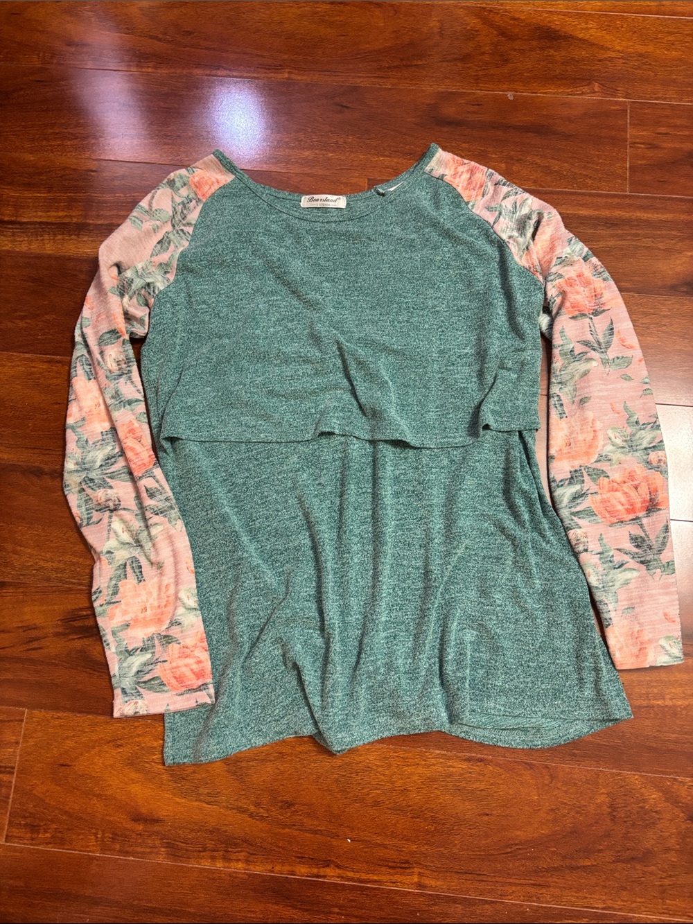 Maternity - Nursing Top - Green Floral Sleeve Women's Long-Sleeve Top